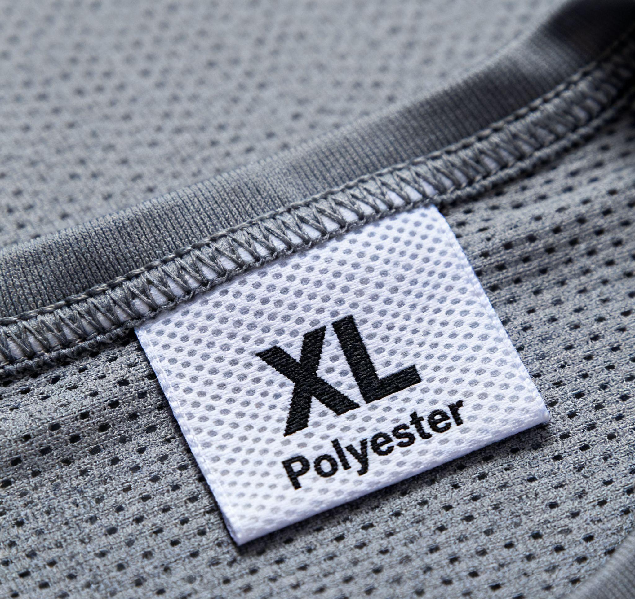 Polyester fabric label on sports clothing